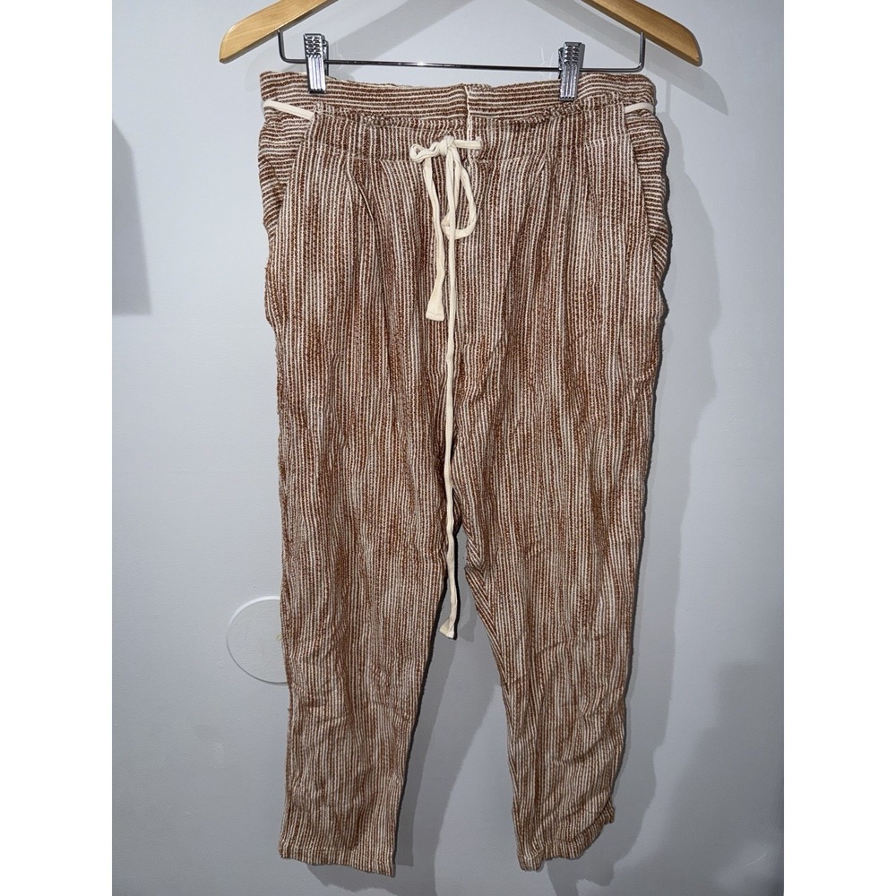 Free People Light At Sunrise Pants High Rise Brown Striped Boho Lounge Size 12 F